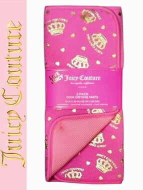 Juicy Couture Home Gold Foil Logo Crown & Heart Print Dish Drying Mats- 2 Pack